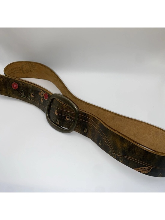 Tychios Leather Accessories - Vintage TYCHIOS LEATHER Belt-Brass Buckle-Hand Tooled/Painted-SZ 34-Portland, OR